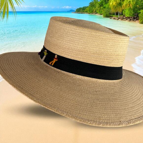 Vintage Men's PANAMA Fedora Hat Handwoven Straw Guatemala-w/Stick People-Size 7 - Picture 2 of 8